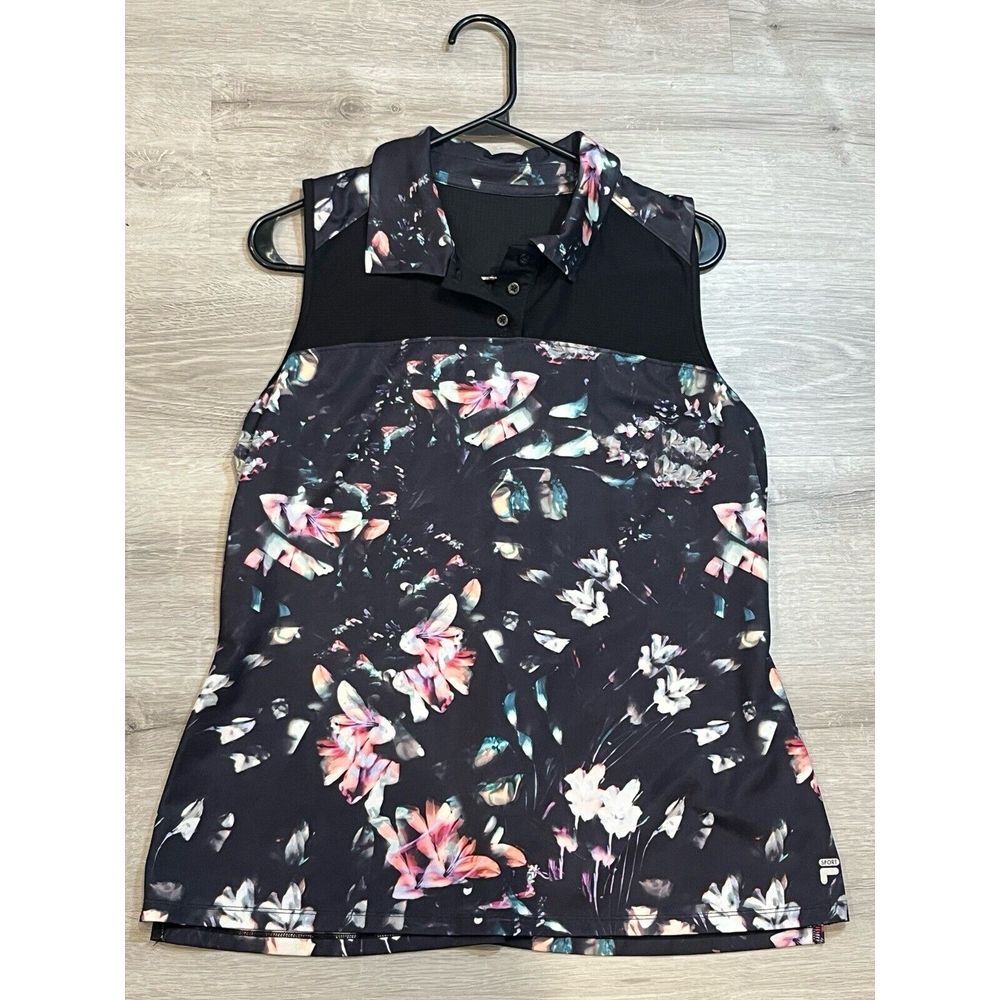 Womens Fila sport polo‎ tank black floral print size L